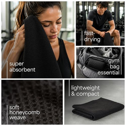 S&T INC. Microfiber Gym Towels, 3 Pack, 16" x 27", Honeycomb Black | Absorbent and Lightweight, Quick-Dry, Compact for Gym Bag, Yoga and Travel, Machine Washable - color: Honeycomb Black