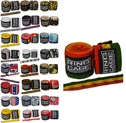Ring to Cage Handwraps Mexican Style Stretchable- Patterned 180" Long - 23 Color Patterns - color: Rastafarian 3-Tone