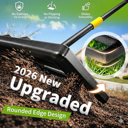 Lawn Leveling Rake, 5 FT Yard Leveler with 30 x 10 Wide Large Rakes Head for Smooth Garss Soil Sand Dirt, High Effect Ground Leveling Tool with Round Edge for Landscape Golf Course, No Flip - style: 5 FT