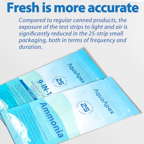 10-in-1 Ammonia Test kit Aquarium (25 Multi-Test + 25 Ammonia Strips) for Freshwater & Saltwater | Aquarium Test Strips for Fish Tank,Ponds | Test Nitrate,Nitrite,Hardness,pH & More. - size: 10-1 50 Strips