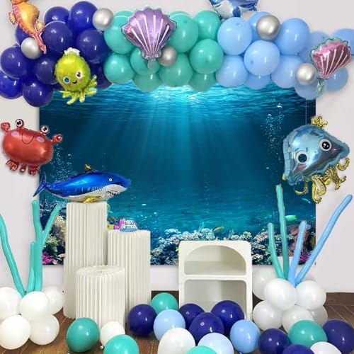 7x5ft Underwater World Backdrop Fabric Under The Sea Photography Backdrops Tropical Fish Coral Deep Ocean Sunlight Seabed Background Undersea Baby Shower Birthday Party Decoration Photo Props
