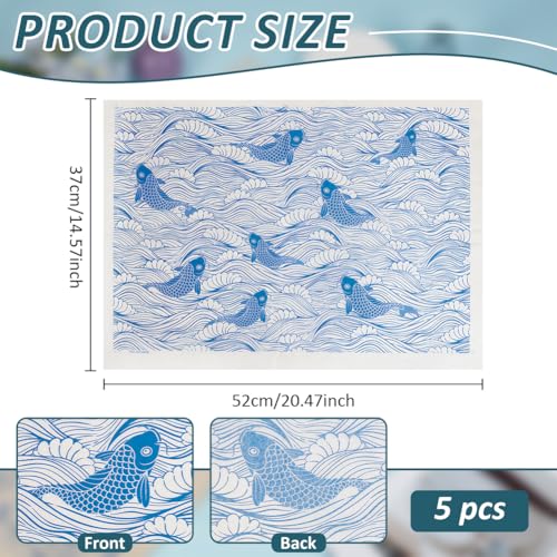 BENECREAT 5Pcs Fish Underglaze Transfer Paper, 20.5x14.6inch Koi Ceramic Decals, Porcelain Under Glaze Transfers for Enamel Decals DIY Handicraft Supplies Handcrafted Gifts - color: Blue Fish