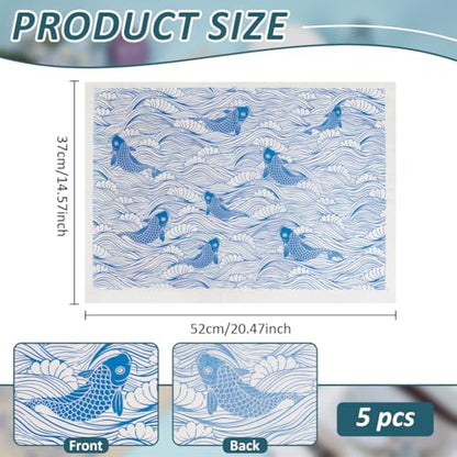 BENECREAT 5Pcs Fish Underglaze Transfer Paper, 20.5x14.6inch Koi Ceramic Decals, Porcelain Under Glaze Transfers for Enamel Decals DIY Handicraft Supplies Handcrafted Gifts - color: Blue Fish