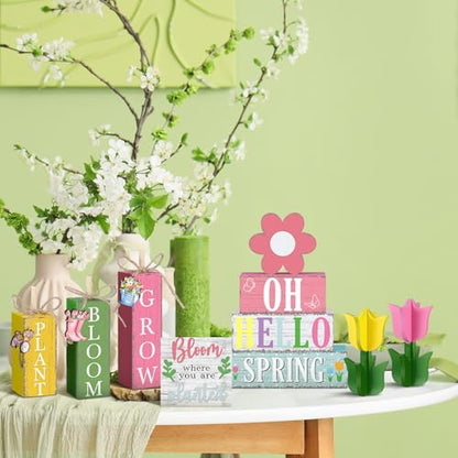 11 Pcs Spring Table Decorations Tulips Tiered Tray Decor Butterflies Home Centerpiece Decorative Wood Books Table Top Decor Flower Wooden Sign for Party Supplies - style: Spring