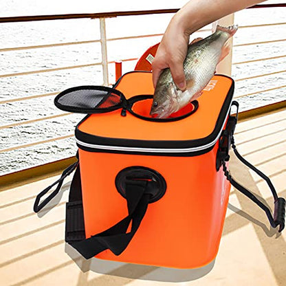 Grneric Fishing Bucket, 6Gallon/8Gallon/10Gallon Foldable Fish Bucket,Live Fish Container Multi-Functional Live Fish Bait Bucket,Outdoor Camping EVA Fishing Bag and Fish Protection Bucket - color: 30l/8gallon(orange)