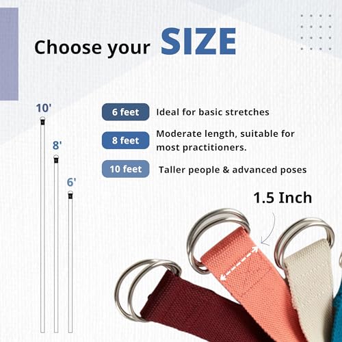 Everyday Yoga Strap with Metal D-Ring Athletic Stretching, 6ft/8ft/10ft | Durable Stretching Strap, Flexibility Training, Exercise & Fitness For Yoga, Pilates, Physical Therapy, Gym, Unisex-Adult - color: True Navy, size: 6 Foot
