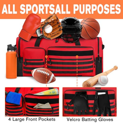 Goloni 130L 튼튼한 대형 더플 장비 가방, 신발 수납 공간이 있는 캐처 기어 백, 야구 더플 백 - color: 레드