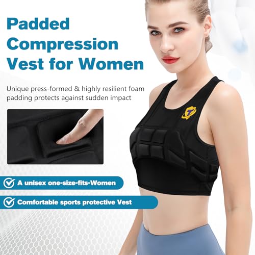 Women Padded Compression Vest, Impact Vest for Women, Chest Breast Rib Protection Vest for Sports, Karate, Football, Basketball - size: Small, style: Impact Padded Vest