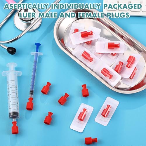 Novabright 20 Pcs Luer Stopper Red Closing Cones Individually Packaged for Male & Female Luer Connectors for Tubing and Fluid Control