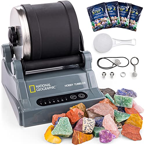 National Geographic Rock Tumbler Kit – Hobby Edition Includes Rough Gemstones, and 4 Polishing Grits, Great STEM Science Kit for Geology Enthusiasts, Rock Polisher for Kids and Adults - style: Hobby Kit