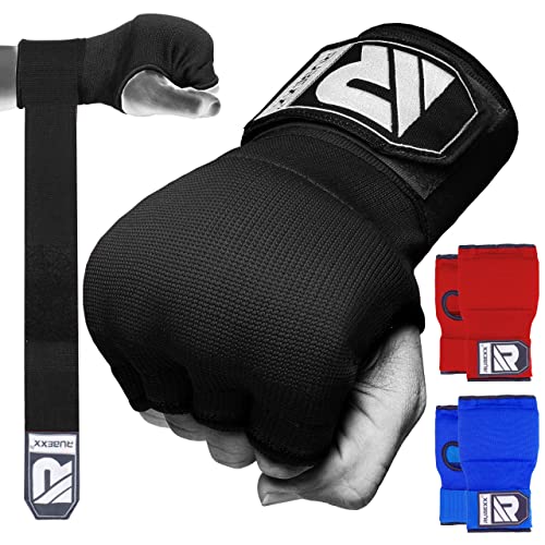 Slip on Boxing Hand Wraps Padded Thick Knuckle Inner Gloves 36 inches Elastic Wrist Strap Quick Wrap Under Mitts for Martial Arts, Muay Thai, MMA, Kickboxing Men Womem - color: Black, size: Small