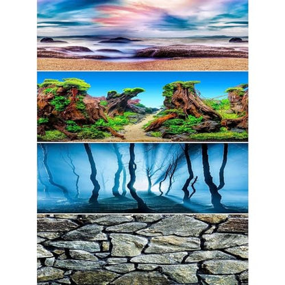 Reptile Terrarium Background 2 Pack 48 x 24 inches Double-Sided Reptile Tank Background Polyester Reptile Habitat Decor with Tape Green Plants & Natural Rock Aquarium Decoration - size: L: 48" x 24"