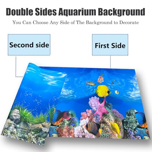 Aquarium Background Poster Water Plants 3D Coral Fish Tank Background Picture Double Sides Fish Tank Stickers 10 20 Gallon Tank 16"x 33"