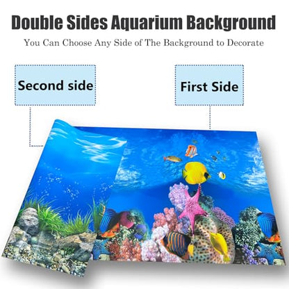 Aquarium Background Poster Water Plants 3D Coral Fish Tank Background Picture Double Sides Fish Tank Stickers 10 20 Gallon Tank 16"x 33"