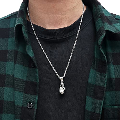 HZMAN Boxing Glove Bible Verse Pendant Stainless Steel Necklace - color: Silver