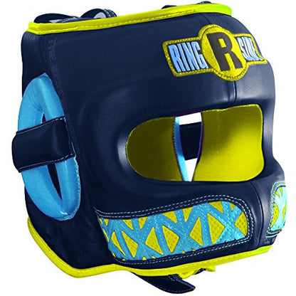 Ringside Youth Deluxe Face Saver Boxing Muy Thai MMA Sparring Head Protection Kids Headgear - color: Navy/Yellow, size: Large
