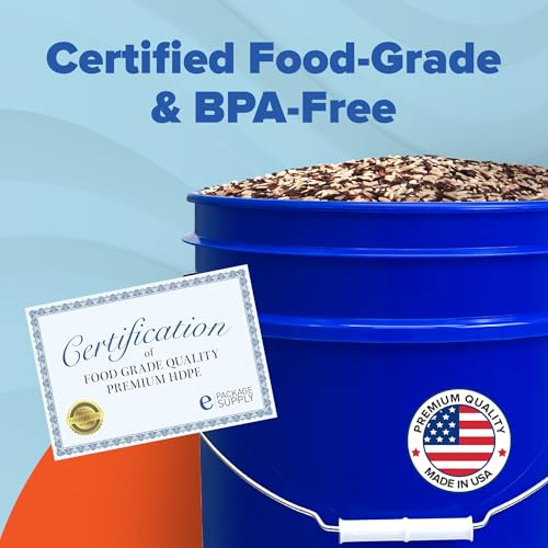 5 Gallon Bucket - Food Grade Bucket, Metal Handle Grip, BPA-Free, Heavy-Duty 90 Mil HDPE Plastic Pail, Stackable Utility Container, Made in USA, Lid Not Included, Blue, 12 Packs - color: Blue, size: 12 Packs