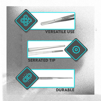 SE 12-Inch Stainless Steel Tweezers - Durable Knurled Handle Serrated Tip Design for Household and Professional Use - 513TW