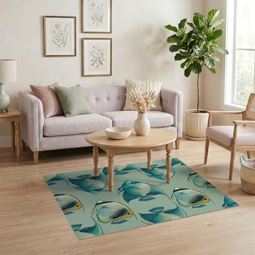 4'x6' Washable Graphic Fish Area Rug, Orange Flatwoven Floor Mat for Home Office, Gaming Room, Under Desk, Non-Slip Chair-Friendly Carpet | Ref:1885878
