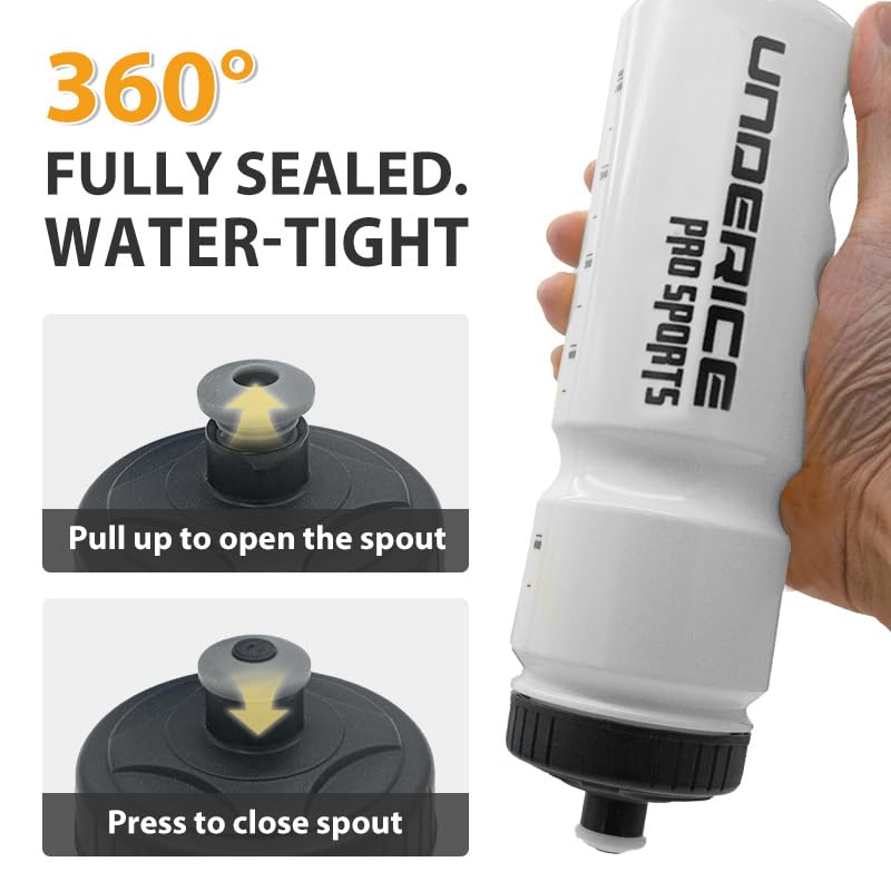 UICE Hockey Water Bottle 25.3oz 2 Pack - Leakproof Sport Water Bottles with Short/Long Nozzle Lids for Hockey/Lacrosse/Baseball/Softball/Football/Fitness,Black