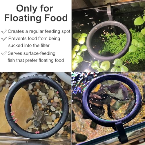 Clip On Fish Feeding Ring, Floating Aquarium Feeder, Non-Shedding Fish Food Holder for Betta Goldfish Guppy Turtle - color: Black