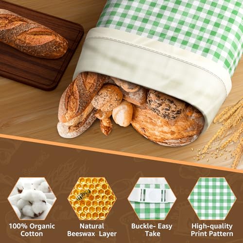 Large Beeswax Bread Bags for Sourdough, 13" W x 17" H Reusable Cotton Material, Ideal for Sourdough Bread Storage to Keep Fresh Lock Moisture Bread Boxes (2 Pack)