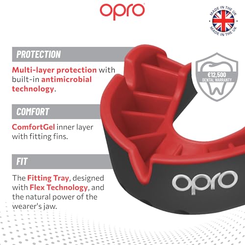 OPRO Silver Level Moldable Mouth Guard, Essential Fit, Black/Red - color: Black/Red, size: Adult (Age 10+)
