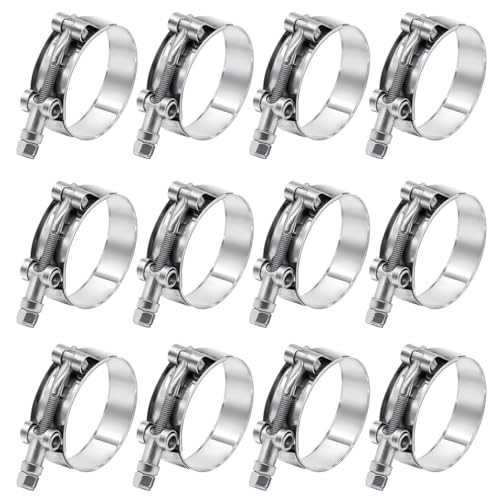 12 Pack 1.75 inch T-Bolt Hose Clamps, Stainless Steel_304 Working Range 51mm-59mm for 1.75" Hose ID, Turbo Intake Intercooler Clamp for Automotive - size: 2.00" - 2.32"(51mm - 59mm), style: 12 Pack