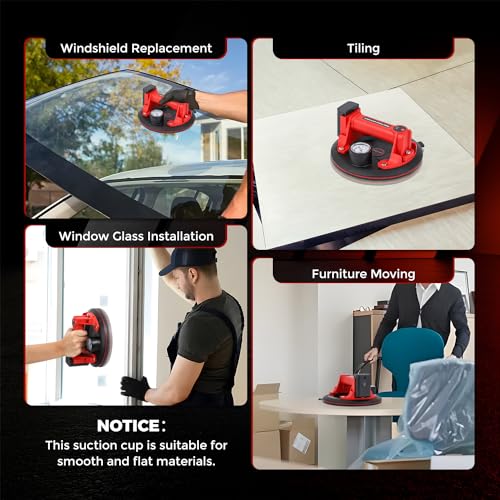 2 Pack Electric Glass Suction Cups 8" Auto Stop/Suction Vacuum Cups with Metal Handle for Glass Ceramic Tile Metal Smooth Board Marble Windshields
