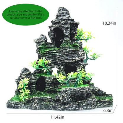 Large Aquarium Decor - Fish Tank Decorations with Mountain View Stone Ornament, Ideal for Betta, Snails, Turtle, Hiding, Climbing, Exploring, Landscaping, Aquascaping