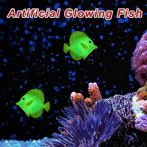 Artificial Glowing Fish, Yellow Silicone Aquarium Fish Ornament, 3.35"L x 2.76"W, Glows in Dark, Modern Animal Theme, Wall Mount, Wipe Clean