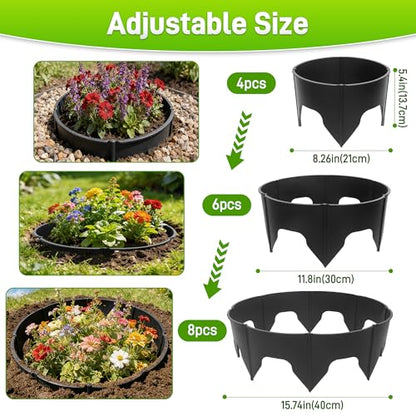 24 Pieces Planting Grow Rings, Diameter Range 8.2-15.7 Inches, Interlocking Garden Plant Rings, Black Garden Rings for Plant Support and Soil Moisture Retention - color: 24 Pcs(Black)