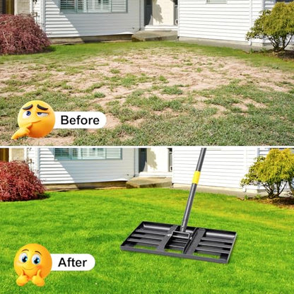 Lawn Leveling Rake, 60 Inch Adjustable Long Handle Leveling Rake, Black Heavy Duty & 1 Inch Diameter Stainless Steel Handle Lawn Rakes, Lawn Leveler Tool for Soil Grass Golf Field Yard - style: 60 inch