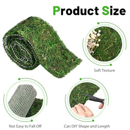 40'' x 6'' Green Dried Moss Roll, Preserved Moss Sheet for Crafts Table Decoration Fairy Wedding Party Woodland Garden Decor