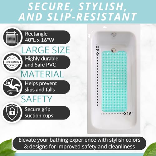 Bath Mat - Large Non Slip Bathtub & Shower Mat - Extra Long 40 x 16 Inch Bathroom Mats for Tub Nonslip Anti Slip Bathmats (40x16 Turquoise 1-Pack) - color: Turqouise