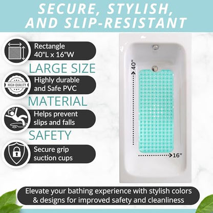 Bath Mat - Large Non Slip Bathtub & Shower Mat - Extra Long 40 x 16 Inch Bathroom Mats for Tub Nonslip Anti Slip Bathmats (40x16 Turquoise 1-Pack) - color: Turqouise