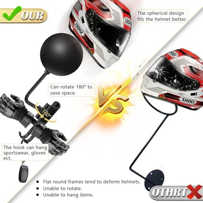 Kikerike Motorcycle Helmet Rack Wall Mount 180 Degree Rotation Metal Bike Helmet Holder Mount Bicycle Helmet Display Hanger Stand with 2 Hooks for Motorcycle Bike Baseball Rugby Helmet - 2 Pack - color: Black(2pcs With Gloves Holder)