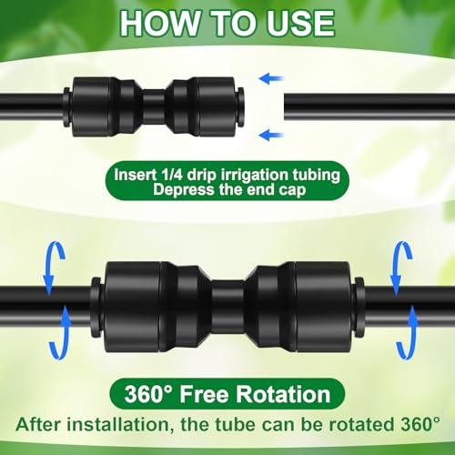 30 Pcs 1/4" Drip Irrigation Tee Connectors for Tube Quick Connect Parts Fittings for 1/4 Inch(6.35mm) Tubing or Sprinkler(Pom,Two Way Connector,Black) - size: Black, style: Two Way Connector