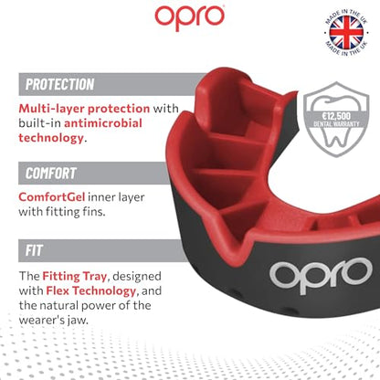 OPRO Silver Level Moldable Mouth Guard, Essential Fit, Black/Red - color: Black/Red, size: Youth (Under 10)