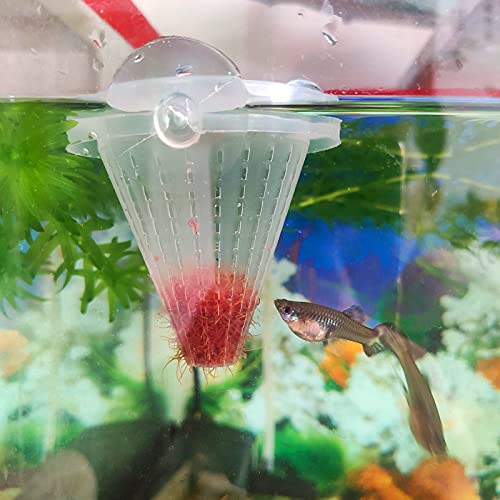 4PCS Aquarium Nematode Feeder, Live Blood Worm Plastic Cone Cup Shape Basket Feeder for Feeding Fish with Suckers
