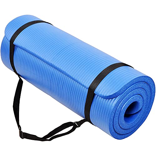 BalanceFrom Yoga Mat, 1-Inch Extra Thick High Density Exercise Mat, Anti-Tear Exercise Yoga Mat with Carrying Strap, Suitable for Various Yoga Exercises, Multiple Colors - color: Blue