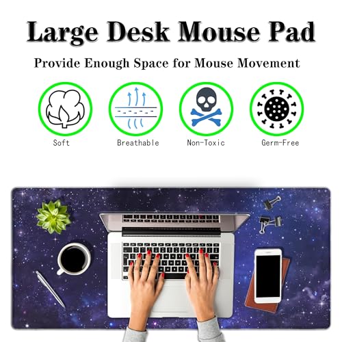 Office Desk Pad Galaxy Universe, Gaming Mousepad XXL Mouse Pads Large Mouse Pad, Work Desk Mat Non-Slip Rubber Base, 35.4 X 15.7 inch for Work/Game/Office Starry Night Sky Stars Outer Space - color: Galaxy Universe
