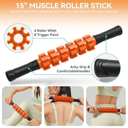 Krightlink 5 in 1 Foam Roller Set Trigger Point Exercise Foam Roller | Deep Tissue Muscle Massage Fitness Foam Roller, Massage Roller, Massage Ball, Stretching Strap, for Whole Body Orange - color: Orange Black
