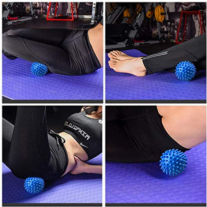 PGYUD Professional Massage Balls Foot Ball Foot Massager Spiky Roller for Deep Tissue Trigger Point Plantar Fasciitis Reflexology Stress Therapy Myofascial Release(Blue + Purple) - color: （blue，purple）-2 Pack
