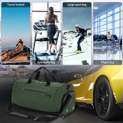 Sports Small Gym Bag for Men and Women Travel Duffel Bag Workout Bag with Shoes Compartment&Wet Pocket - color: green