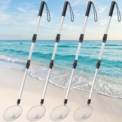 4 Pcs Shark Tooth Sifter Beach Sand Sifter Set 41.4" Adjustable Beach Sand Scoop Shell Scooper with Long Handle for Picking up Shells Beachcombing Rock Hunting