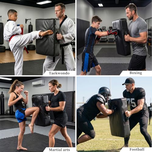 Kick Shield Pad: Muay Thai Punch Kickboxing Heavy Curved Striking Foot Target Training with 5 Padded Handles Martial Arts Karate TKD Taekwondo