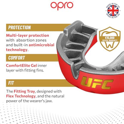 OPRO Gold Level UFC Moldable Mouth Guard, Premium Fit (Red/Silver) - color: Ufc - Red/Silver, size: Youth (Under Age 10)