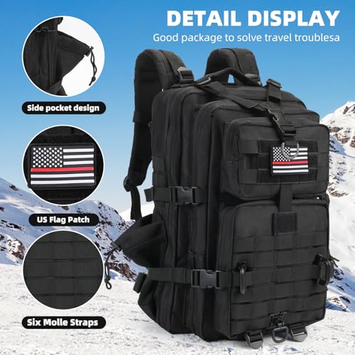 Hannibal Tactical MOLLE Assault Backpack, Tactical Backpack Military Army Camping Rucksack - color: Flag Patch With Water Bottle