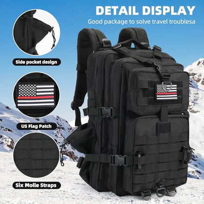 Hannibal Tactical MOLLE Assault Backpack, Tactical Backpack Military Army Camping Rucksack - color: Flag Patch With Water Bottle